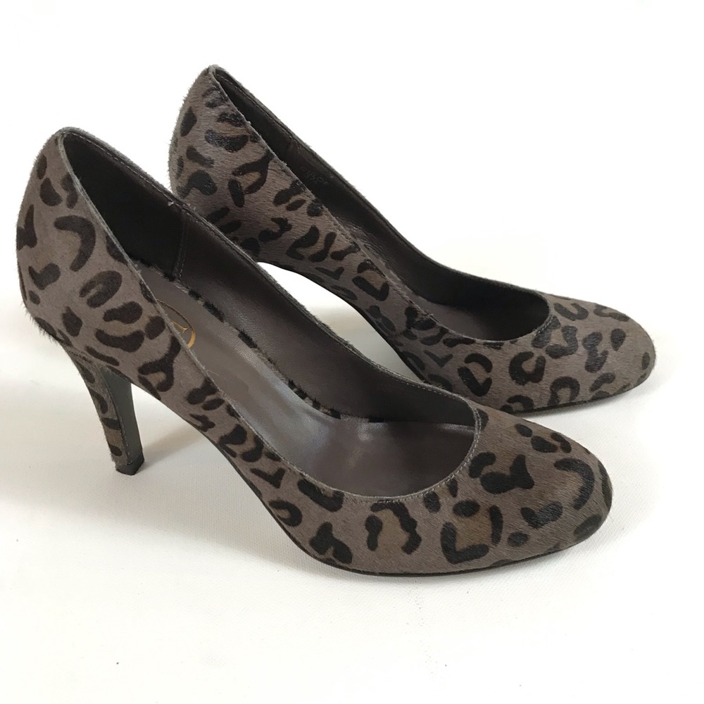 Ash Taupe Calf Hair Animal Print Heels SZ 37.5